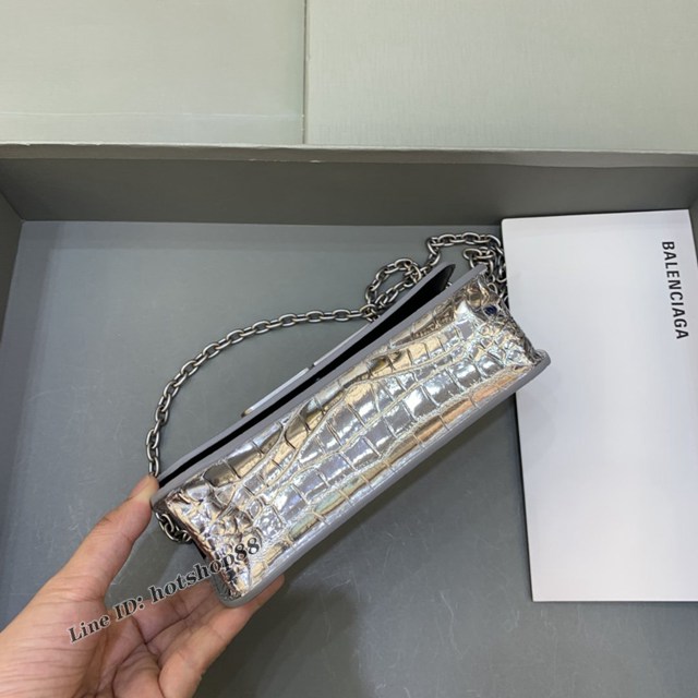 Balenciaga專櫃爆款鏈條女士小挎包 巴黎世家鏈條小號鱷魚銀色Gossip bag斜挎包 92722型號 fyj1126